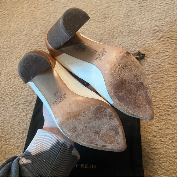 Billy Reid Brown Cream Leather Pointed Toe Heels - Picture 4 of 5